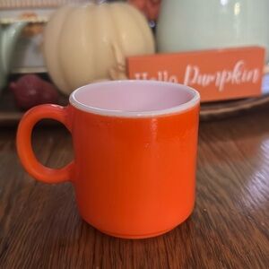 Vintage Orange Fired On Milk Glass Mug